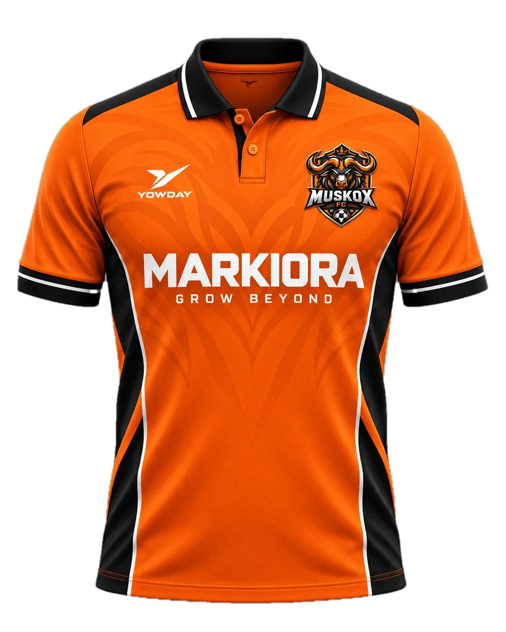 MUSKOX FC Home Kit, orange jersey front view